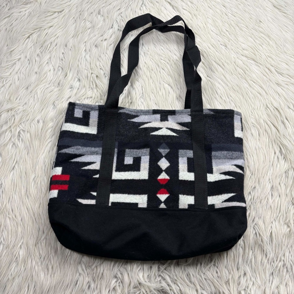 Handmade Navaho Aztec Tote Bag Black White Red Wool Lined Artisan